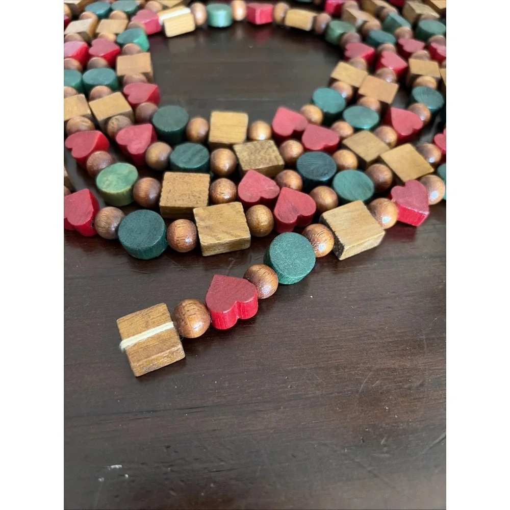 Vintage Wood Bead Garland Christmas Tree Mantle X 2 Each Strand 112